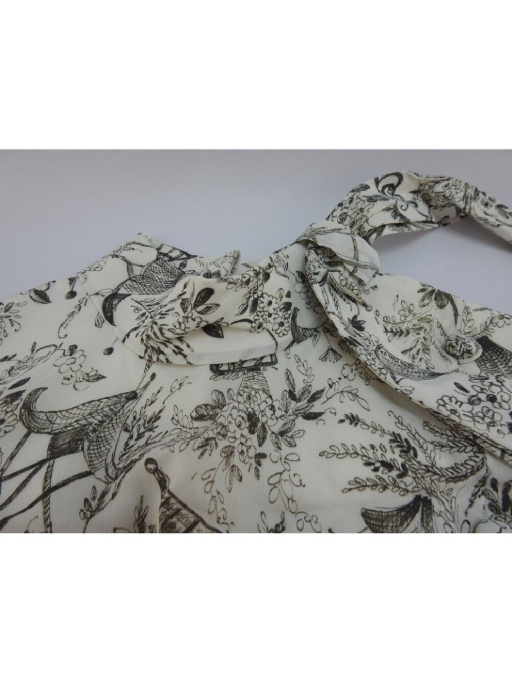 VTG Black White Toile Print Sleeveless Shift Dress Scarf Tie Cottagecore Sz Med - Picture 6 of 12